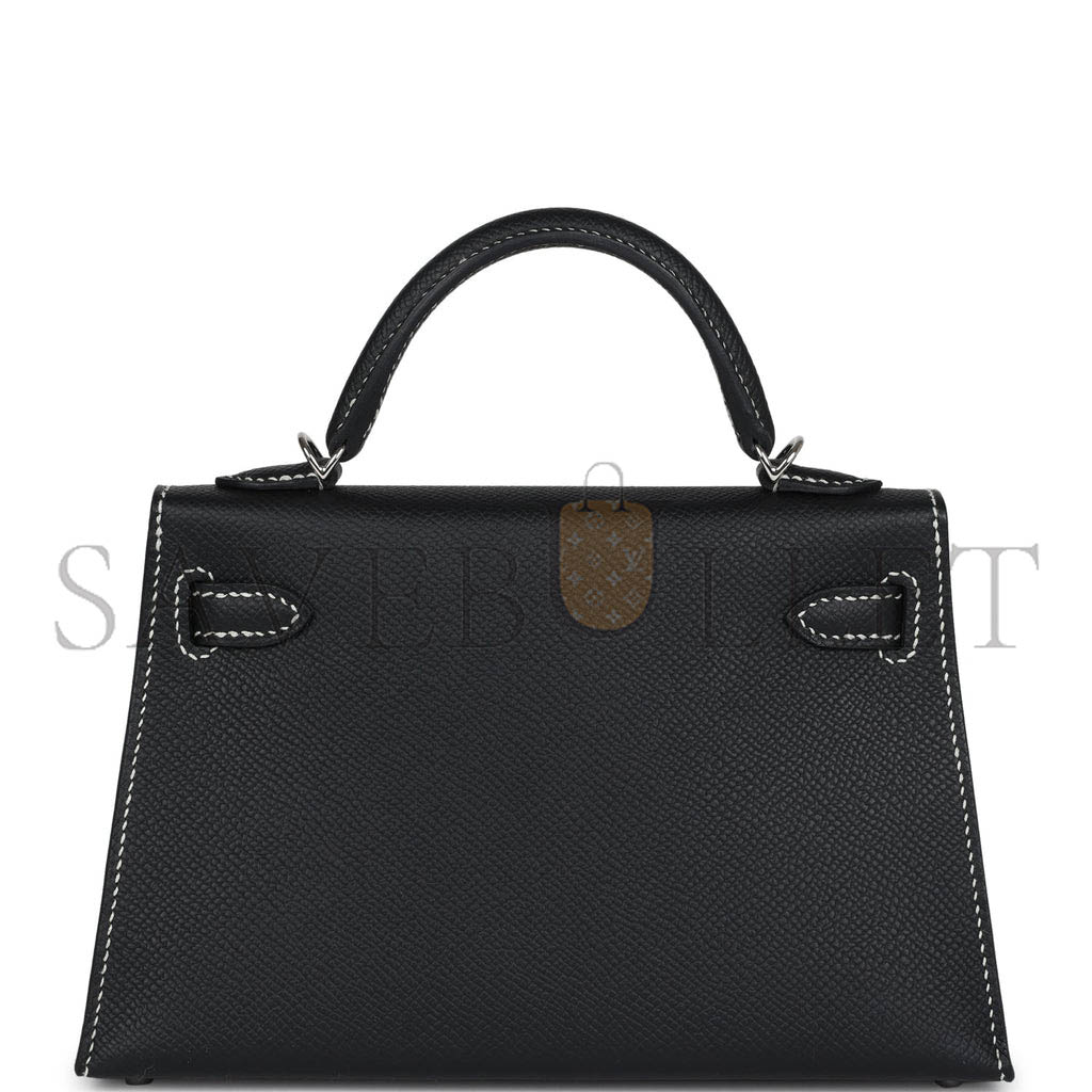 HERMÈS MASTER MINI KELLY II BLACK VERSO EPSOM PALLADIUM HARDWARE (19*12*5.5cm)